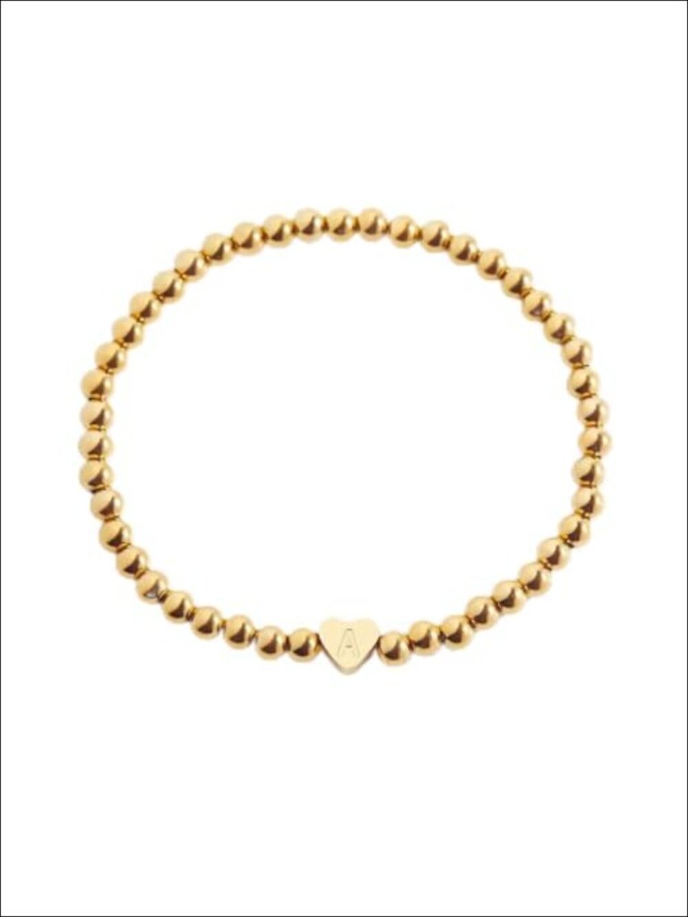 18K Gold Plated Stainless Steel Stretch Bracelet Heart Initial Charm Beaded
